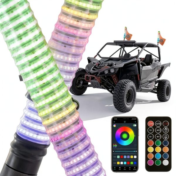 KEMIMOTO LED Whip Lights Aluminum UV Resistant 2ft-7